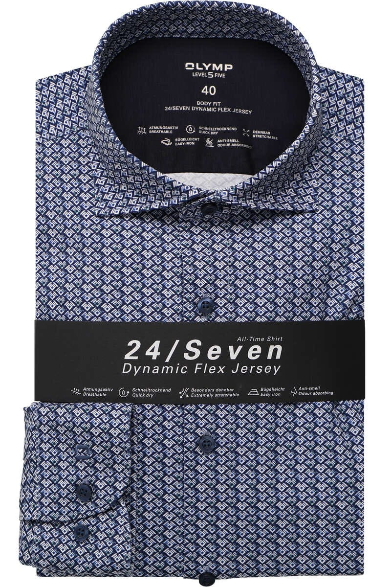 OLYMP Level Five 24/Seven Body Fit Jersey shirt blauw,