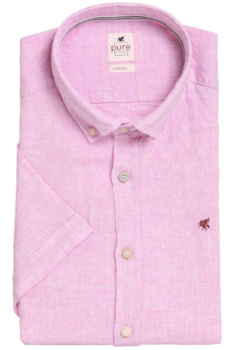 Pure Casual Slim Fit Linnen hemd roze, Effen