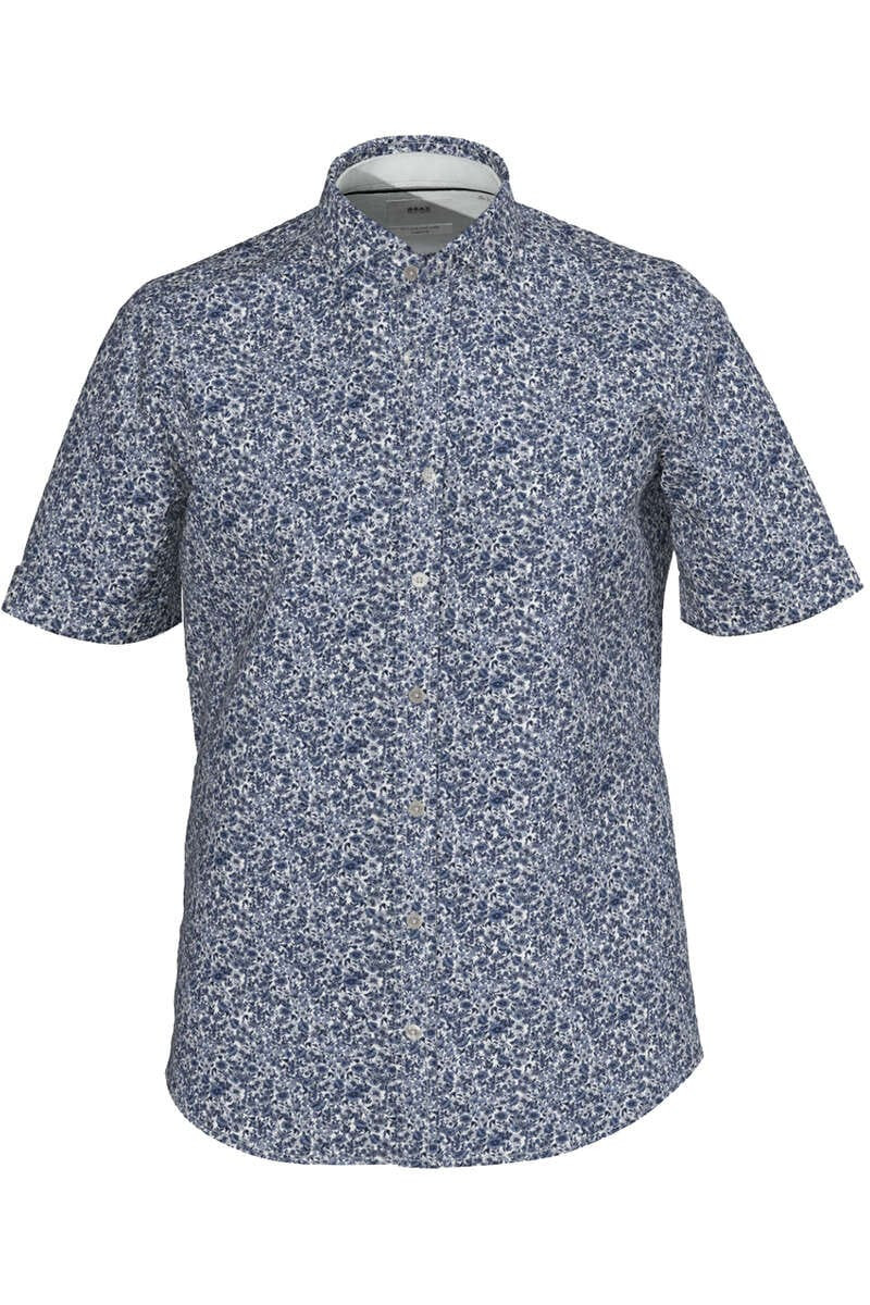 Brax Modern Fit Overhemd Korte mouw blauw-grijs