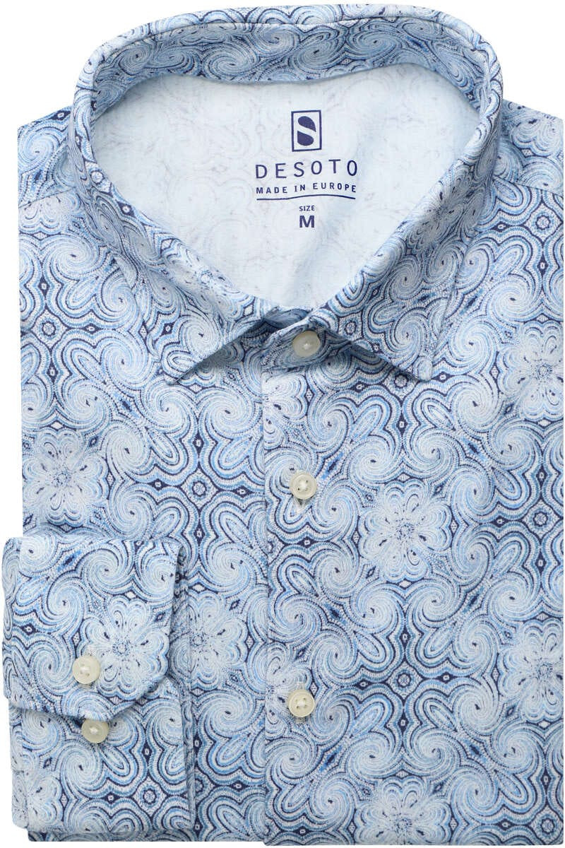 Desoto Slim Fit Jersey shirt blauw/wit, Paisley