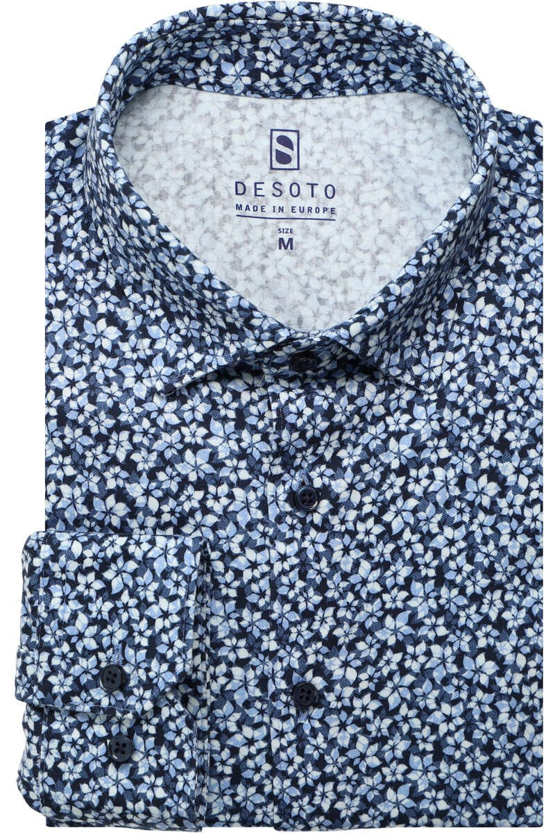 Desoto Slim Fit Jersey shirt blauw/wit, Bloemen