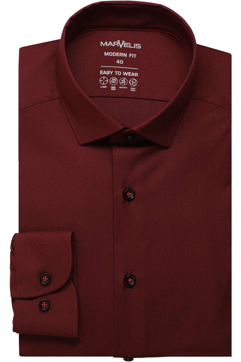 Marvelis Dynamic Flex Modern Fit Overhemd rood, Effen
