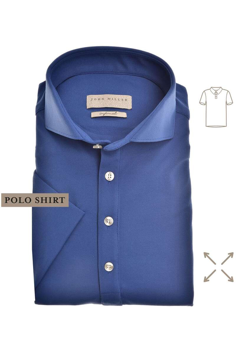 John Miller Slim Fit Polo shirt blauw, Effen