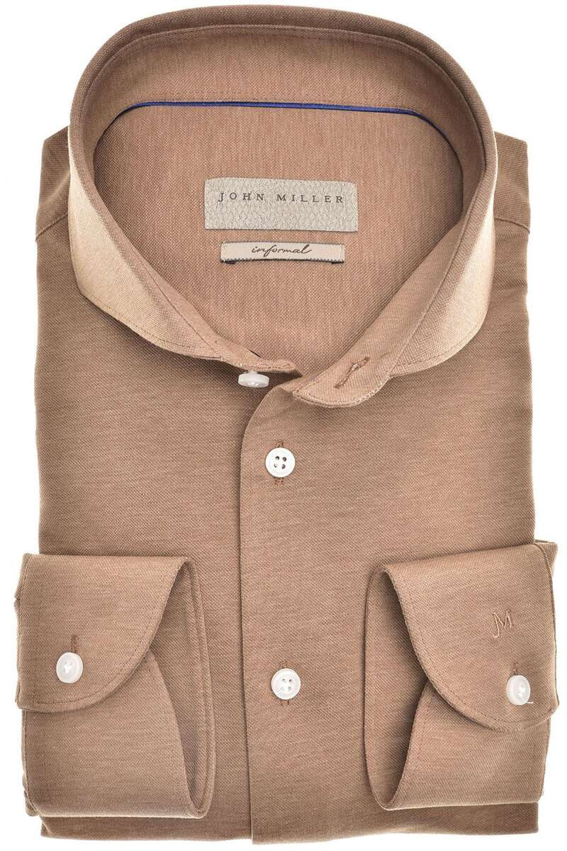 John Miller Slim Fit Jersey shirt lichtbruin, Effen