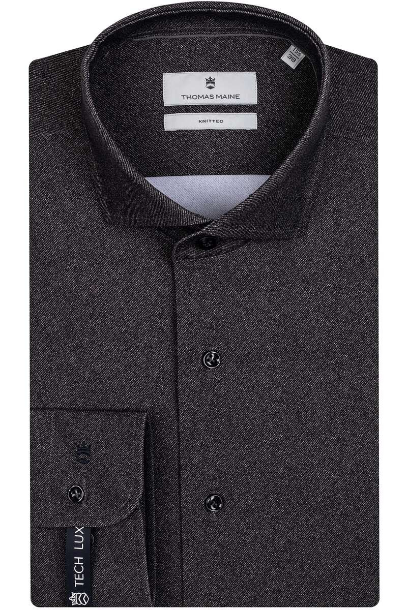 Thomas Maine Tailored Fit Jersey shirt zwart, Effen