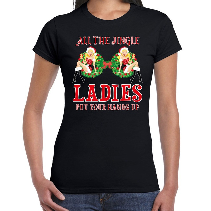 Fout kerst shirt single / jingle ladies zwart voor dames