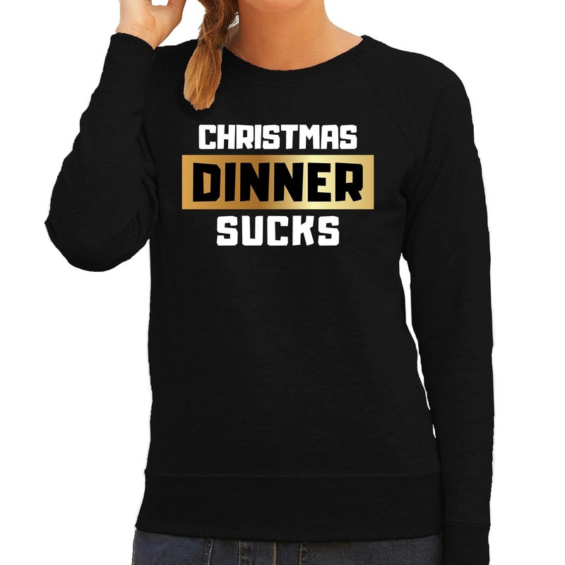 Foute Kersttrui Christmas dinner sucks zwart voor dames