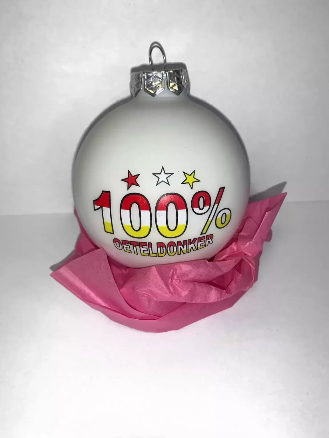 Kerstbal glas 8 cm 100% Oeteldonker | Wit