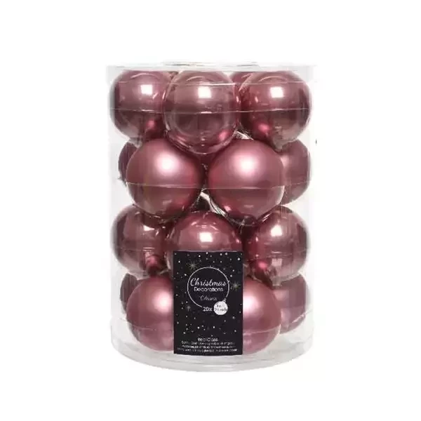 Kerstbal velours roze glas d6cm 20st