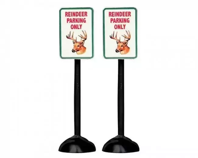 Lemax Reindeer parking only sign - Set of 2