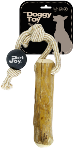 PetJoy - Doggy Toy Woodie Flostouw met Kauwhout Stick en Bal