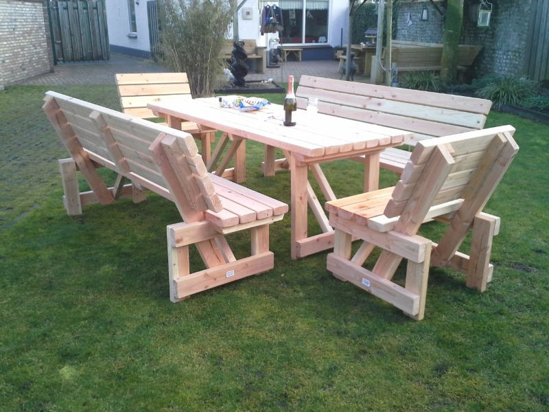 Robuuste tuinset | Duurzame tuinset met picknicktafel | Douglas hout 150 cm Gemonteerd