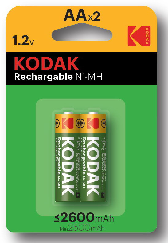 2 x AA oplaadbare krachtige Kodak batterijen - 2600mAh