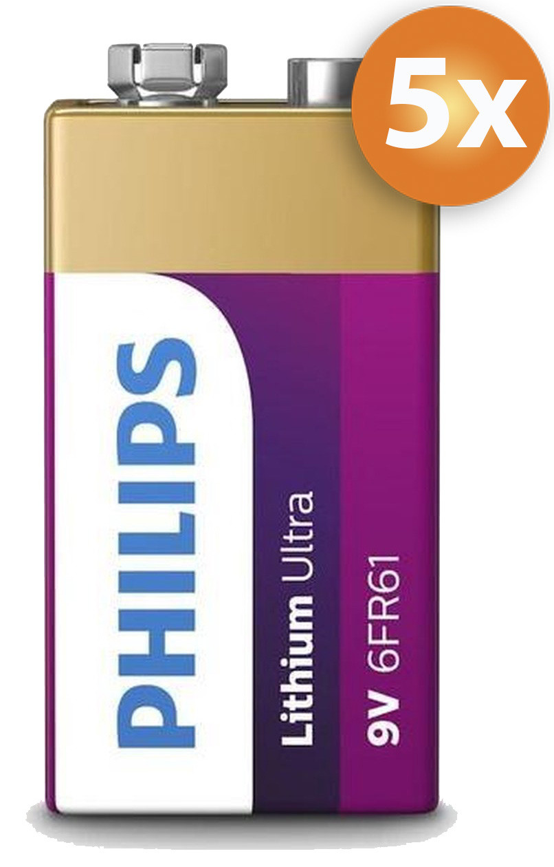 Voordeelpak 5 stuks Philips 9V Lithium batterijen