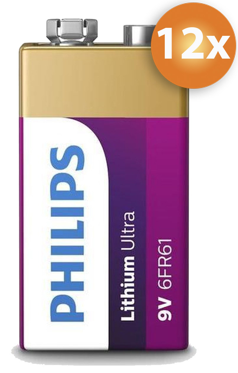 Voordeelpak 12 stuks Philips 9V Lithium batterijen