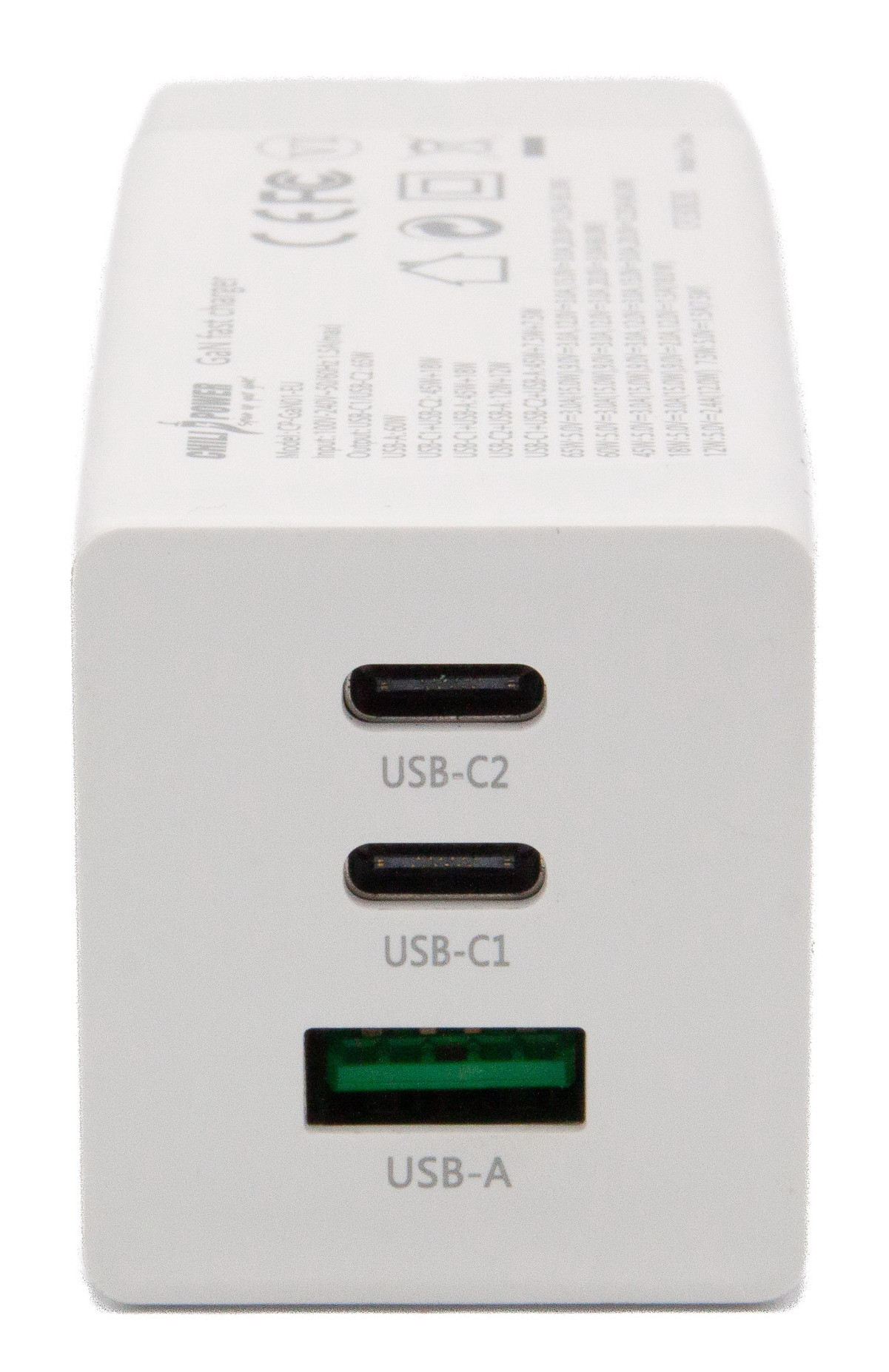 ChiliPower USB Dual netadapter - 2 x USB-C en USB - ondersteunt USB-PD (Power Delivery) - 65W