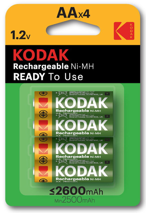 4 x AA oplaadbare krachtige Kodak batterijen, Ready to use - 2600mAh