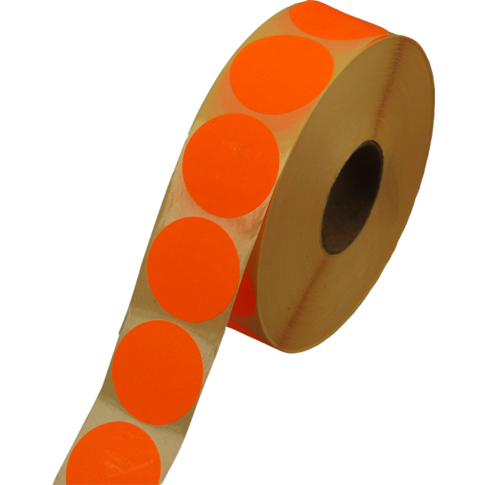 Etiket | Reclame-etiket | papier | permanent | ∅35mm | fluor/oranje | rol à 2000 stuks