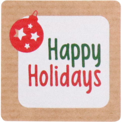 Etiket | papier | Happy Holiday | 40x40mm | wit/rood/groen | rol à 500 stuks