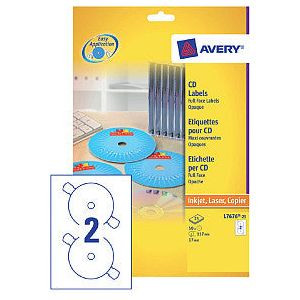 Etiket avery l7676-25 cd full size mat wit 50stuks | Pak a 25 vel
