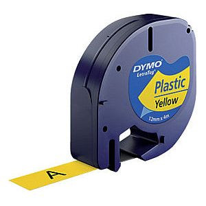Labeltape dymo letratag plastic 12mm geel | 1 stuk