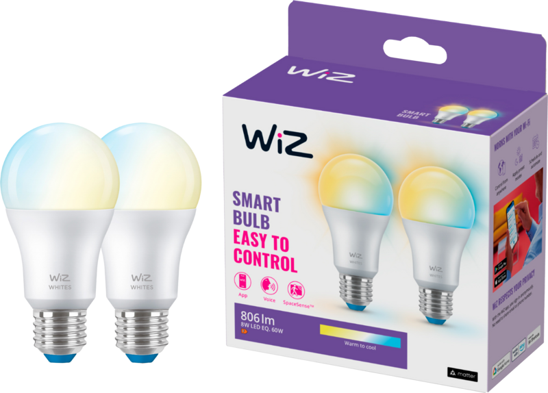 WiZ Smart Lamp 2-pack - Warm tot Koelwit Licht - E27 Mat