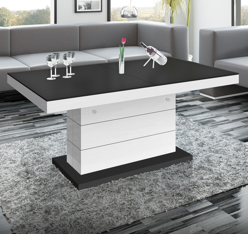 Uitschuifbare salontafel Matera Lux 120 tot 170 cm breed in mat zwart met wit