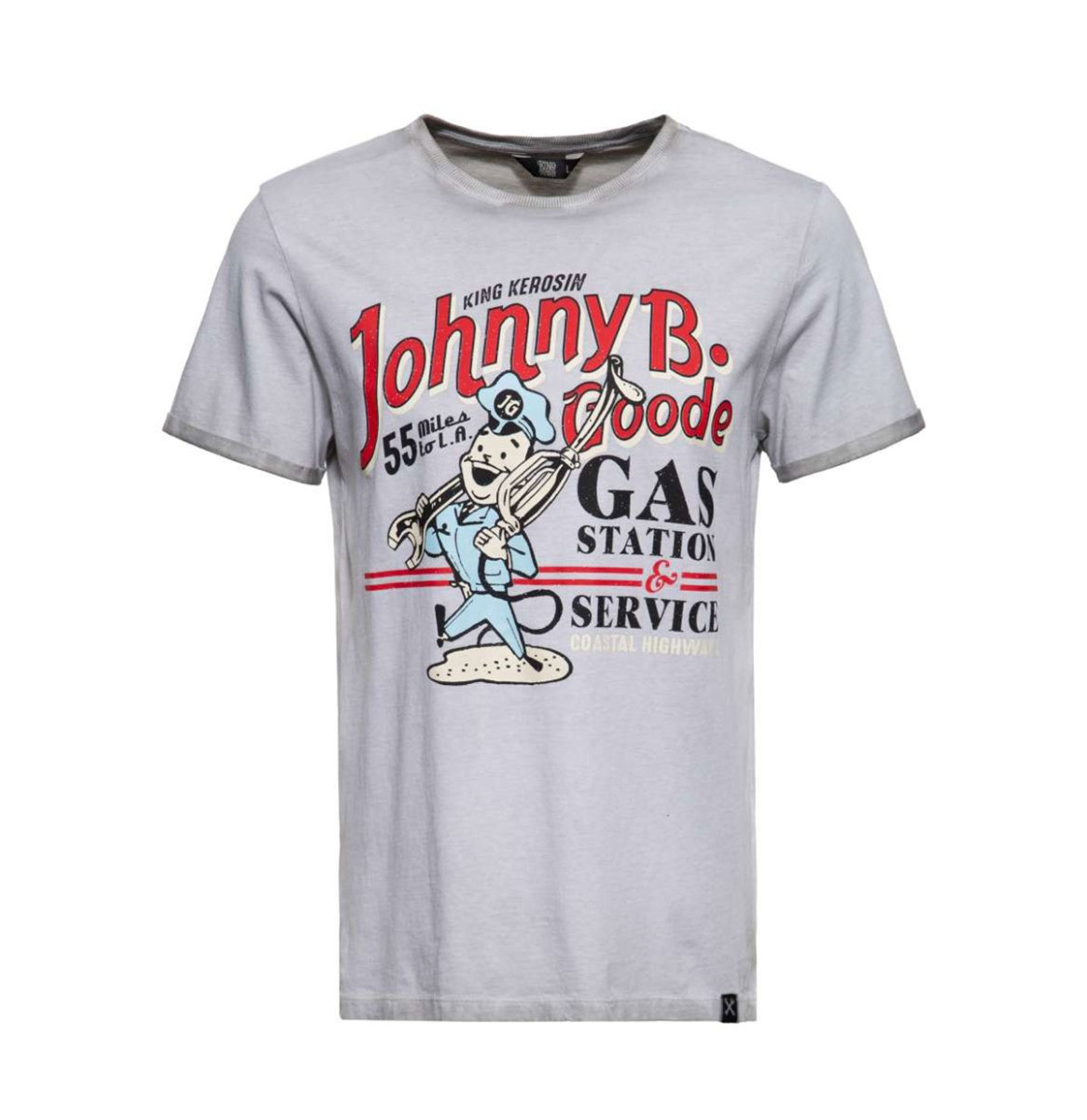 King Kerosin Oil Washed Johnny Beach T-Shirt Steel Grey-XXL