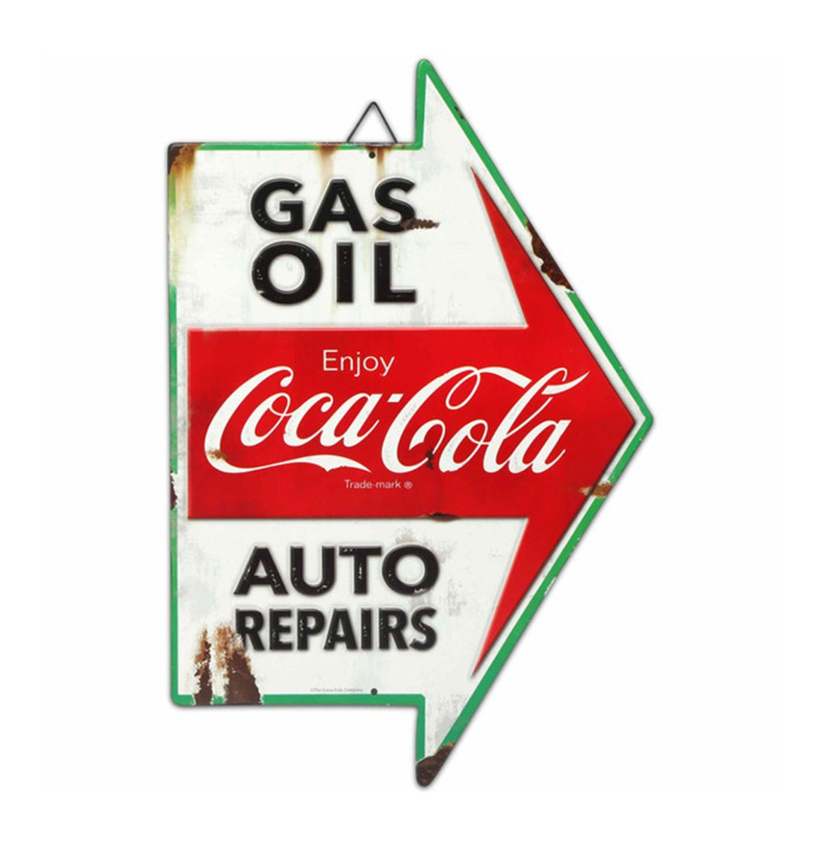 Coca-Cola Gas Oil Auto Repairs Rustieke Pijl Metalen Bord- 43 x 29cm