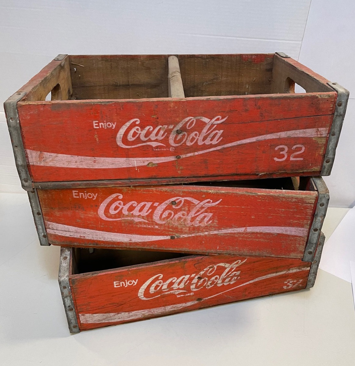 Originele Vintage Houten Coca-Cola Flessenkrat 2 Vakken