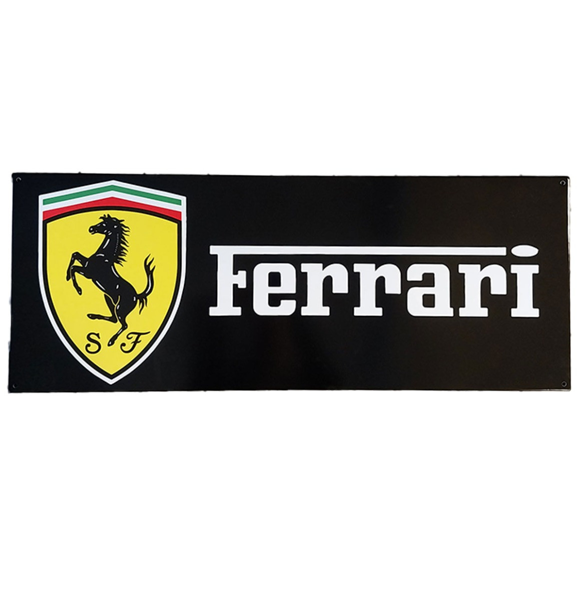 Ferrari Logo Emaille Bord Zwart - 90 x 35cm
