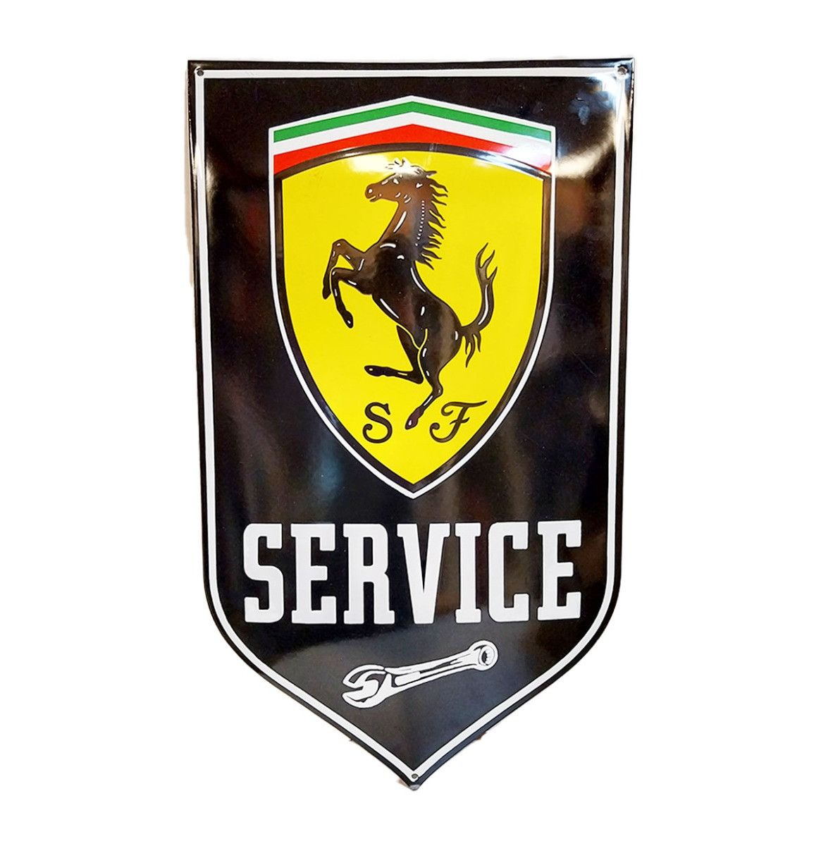 Ferrari Service Zwart Emaille Bord - 60 x 35cm