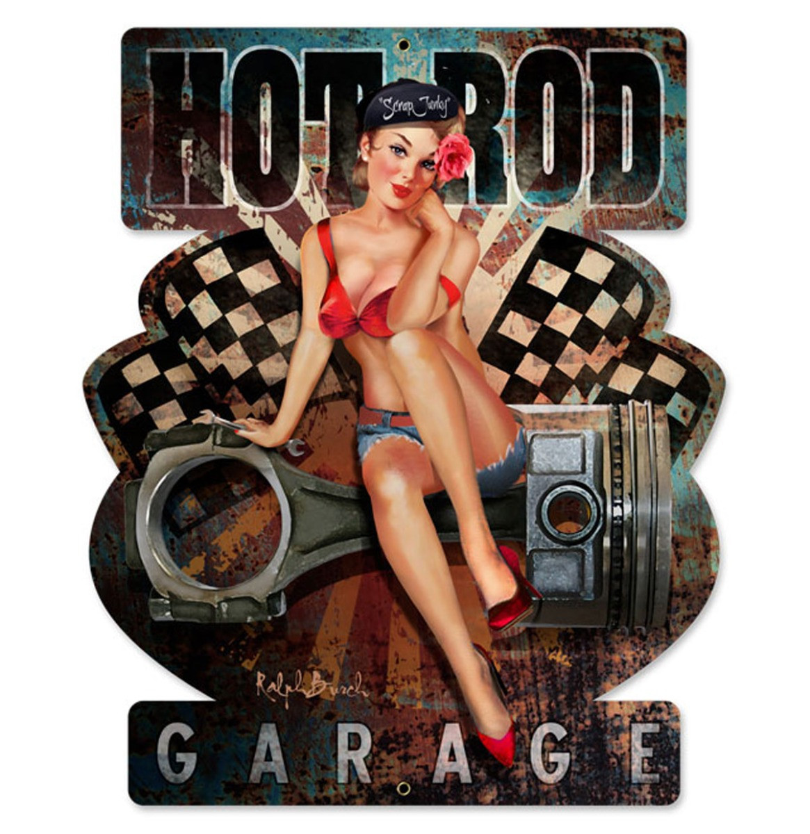 Hot Rod Garage Pin Up Metalen Bord Met Reliëf - 49 x 39 cm