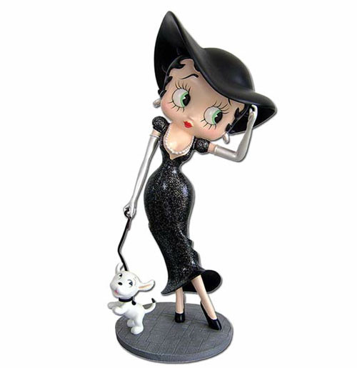 Betty Boop Walking Pudgy Zwart Glitter Jurk Beeldje 34 cm