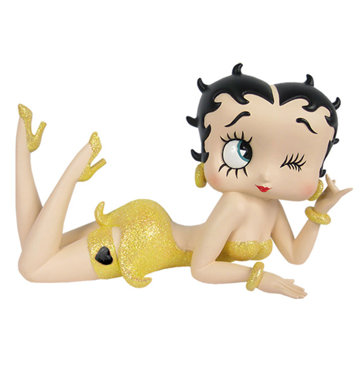 Betty Boop Liggend in Gele Glitterjurk Beeldje