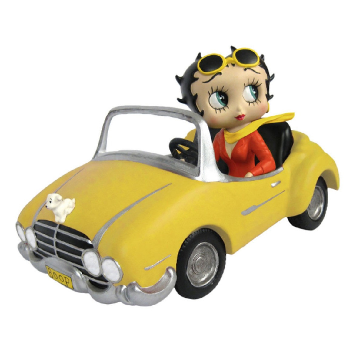 Betty Boop In Gele Sportauto Beeld