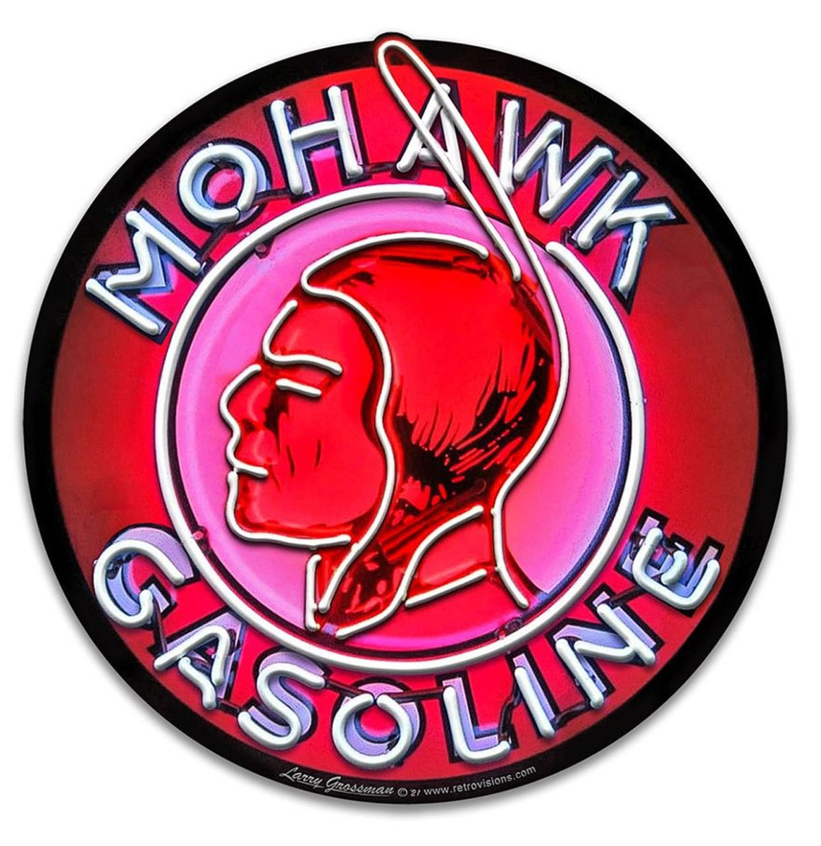 Mohawk Gasoline Neon Look Zwaar Metalen Bord - 40 cm ø