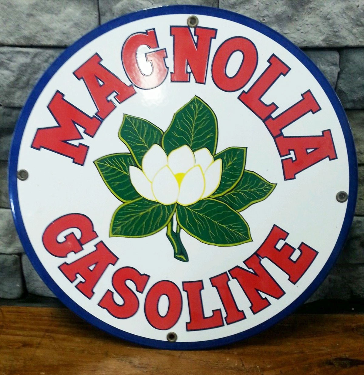 Magnolia Gasoline Emaille Logobord
