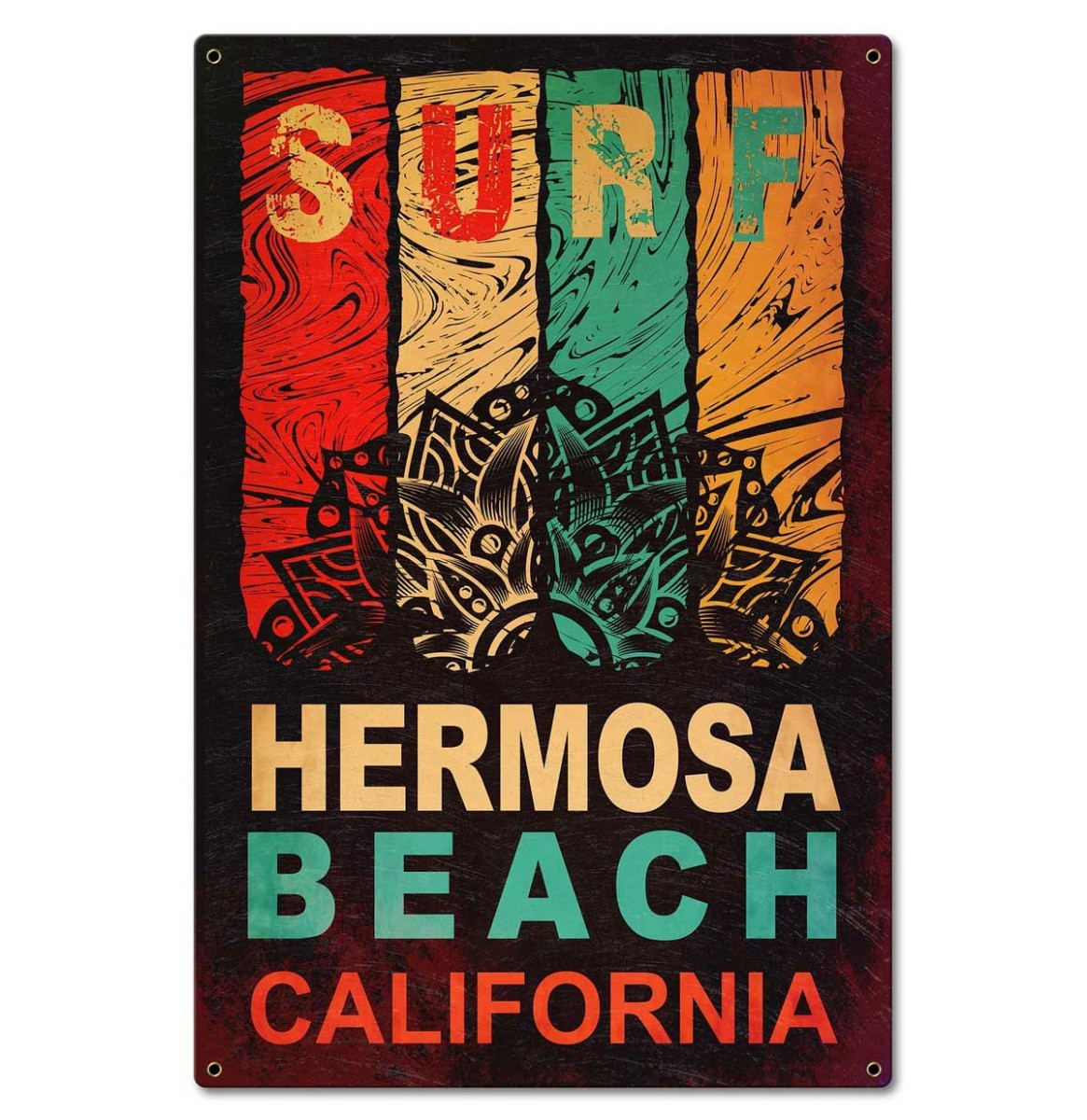 Surf Hermosa Beach Zwaar Metalen Bord 59,5 x 39,5 cm