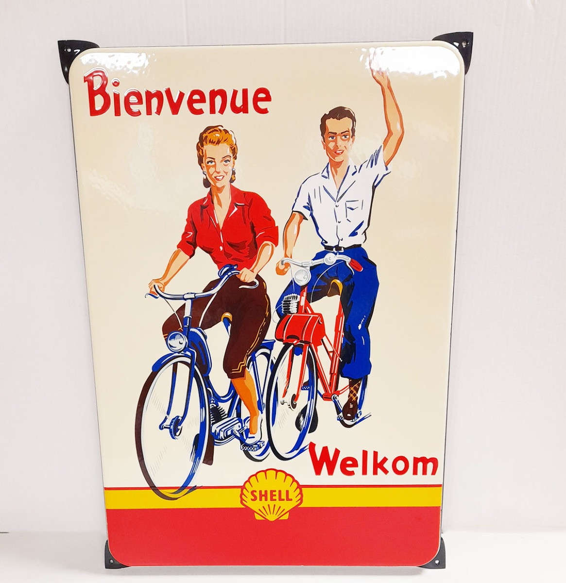 Shell Welkom Bienvenue Emaille Bord - 65 x 45 cm