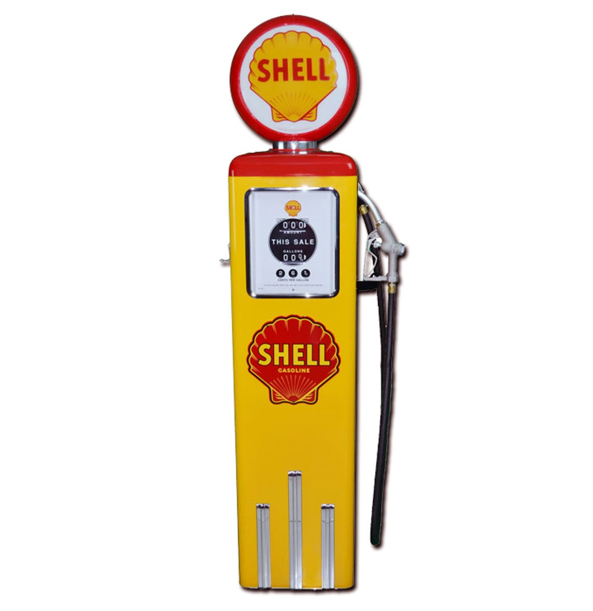Shell 8 Ball Benzinepomp Zonder Voet Rood & Geel Reproductie