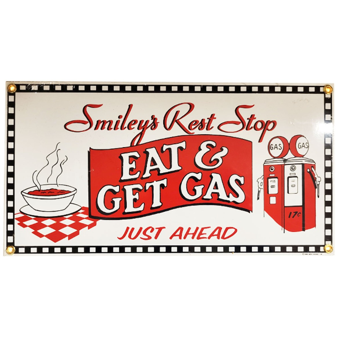Smiley&apos;s Rest Stop Emaille Bord - 30 x 16 cm - Ande Rooney 1996