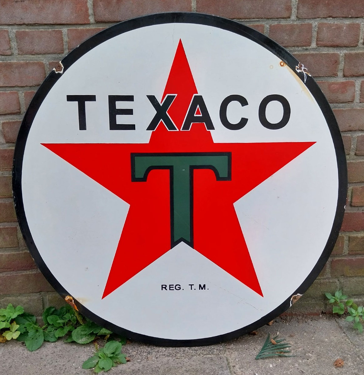Texaco Logo Dubbelzijdig Vintage Emaille Bord - Ø76cm
