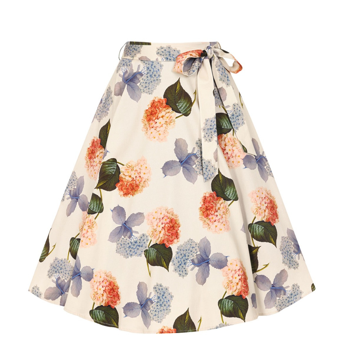 Heart & Roses Floral Swing Skirt Cream-XS
