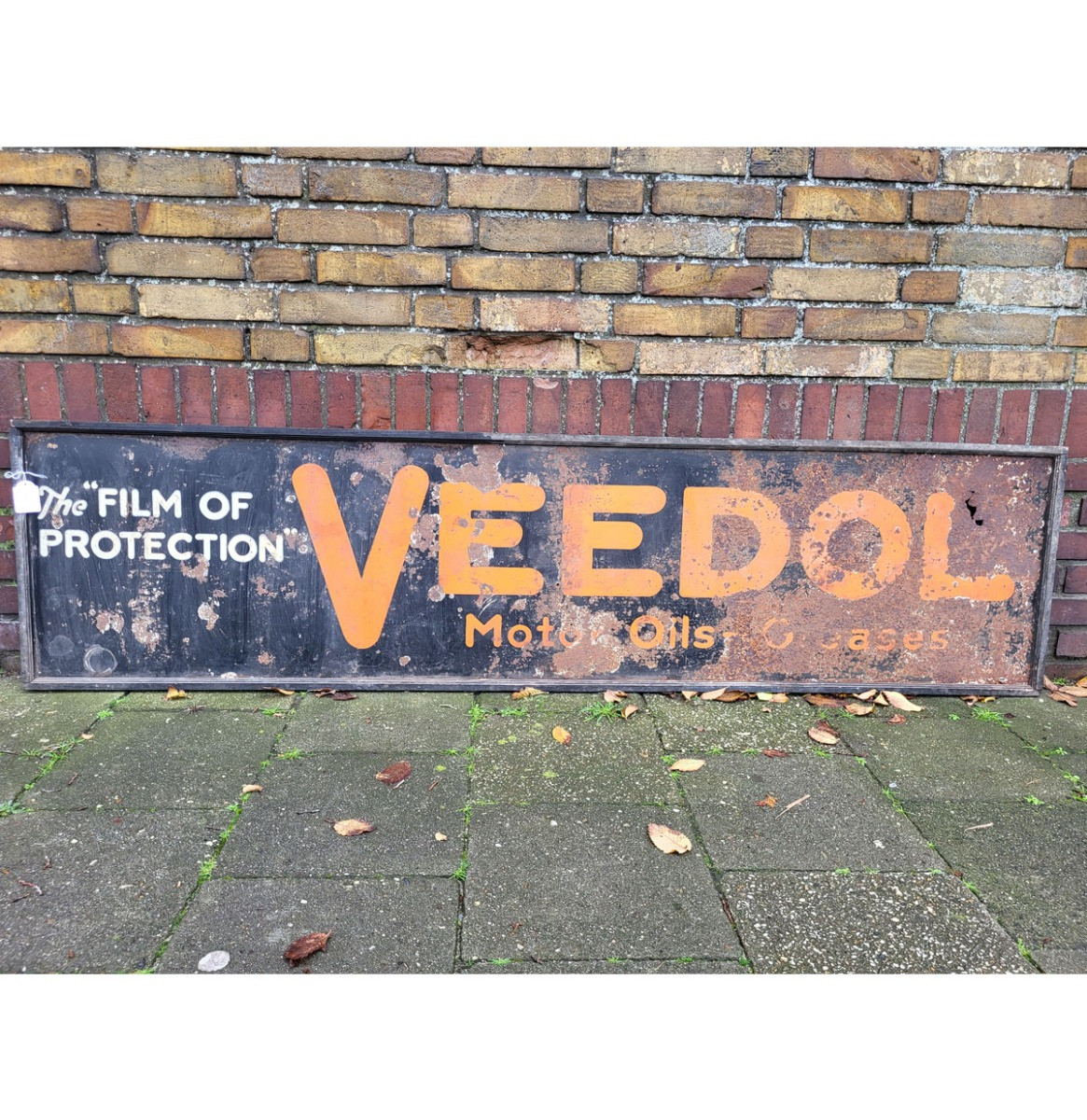 Veedol Motor Oil & Greases Metalen Straatbord - Origineel - Met Houten Frame - 183 x 46 cm