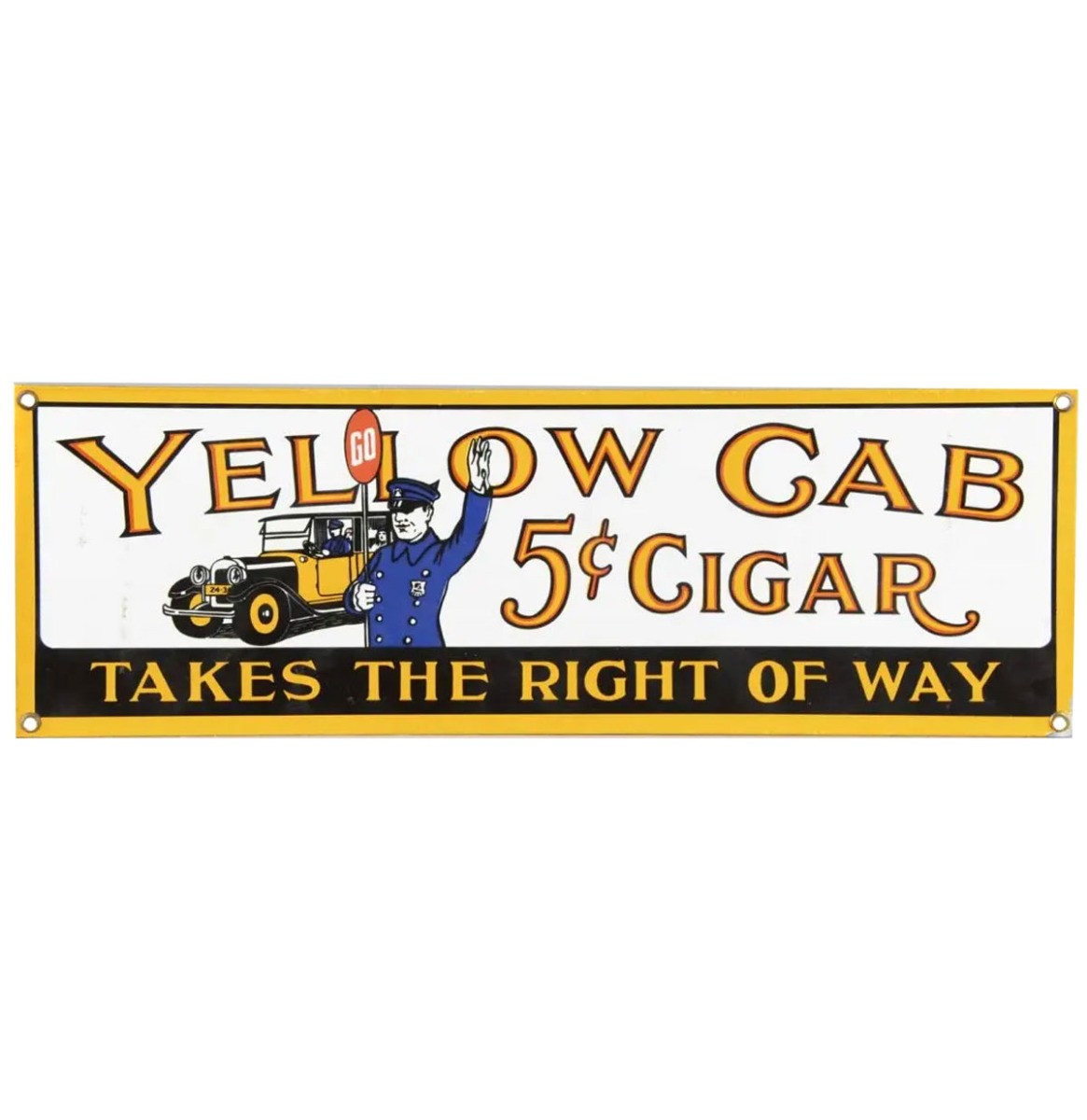 Yellow Cab Takes The Right Of Way Emaille Bord - 46 x 15 cm