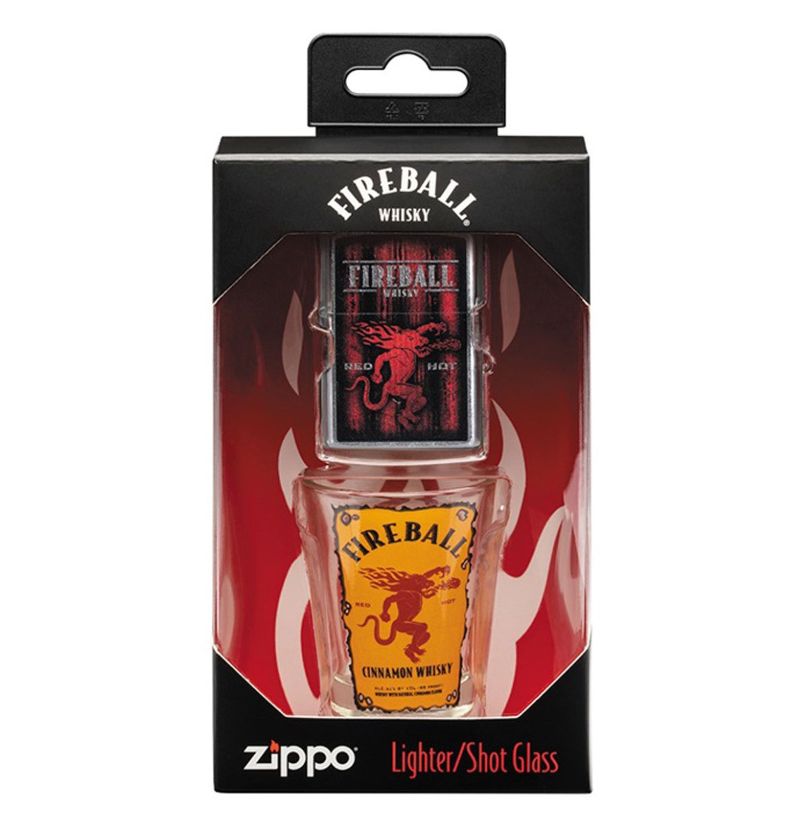 Zippo Fireball Whisky Aansteker En Shot Glaasje Cadeauset
