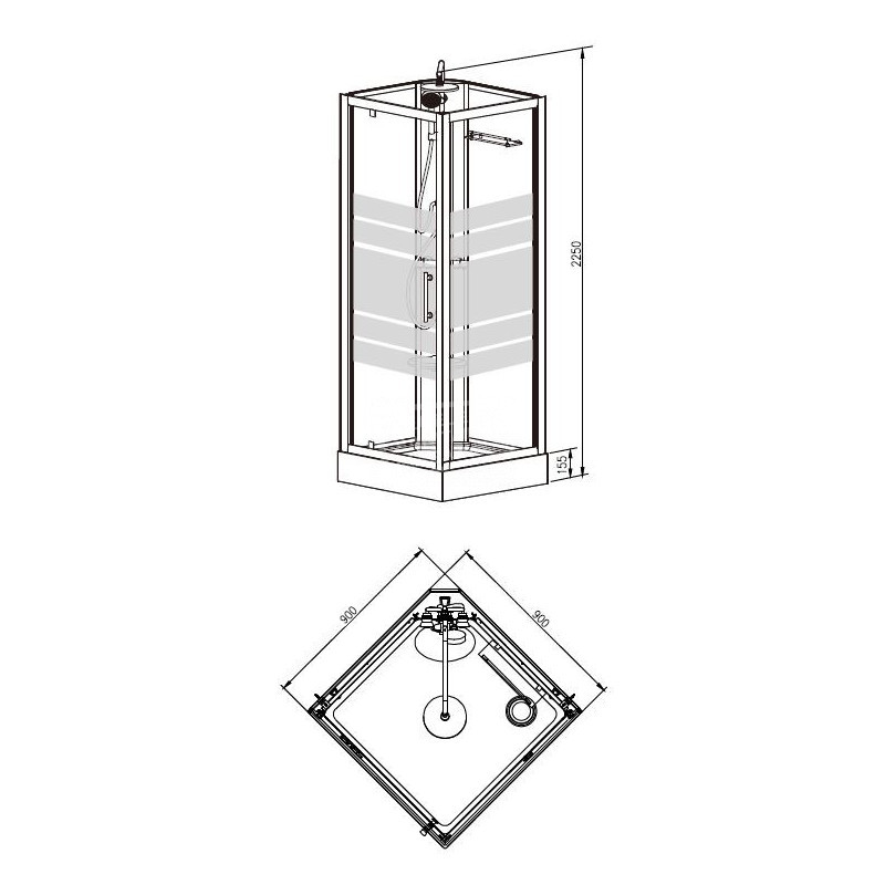Wiesbaden Thermo Complete Douchecabine 90x90x218 cm Aluminium 5 mm Glas