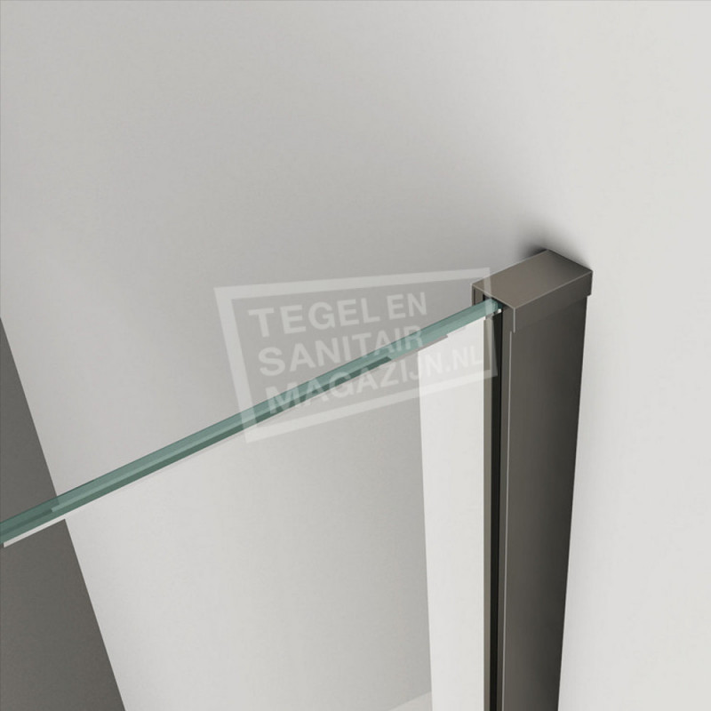 Wiesbaden Schwarz Safety Safety Glass Douchewand met Zwart Muurprofiel 100x200 cm 10 mm NANO