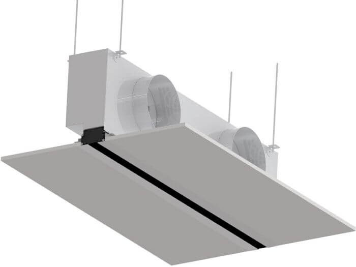 Instucbaar Frameloos Lijnrooster - 900mm - Ongeïsoleerde Plenumbox Ø125mm - Afvoer